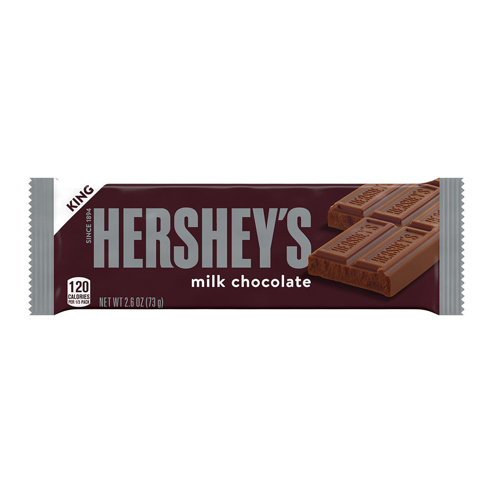 Hersheys Milk Chocolate King Size Candy Bar, 2.6 Oz, 18 Ea